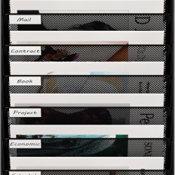 EasyPAG 10-Tier Wall-Mounted File Organizer with Label Board Compartments, Durable Black Metal Mesh, Extra Bottom Shelf for Storage, Great for Office, Home Use.