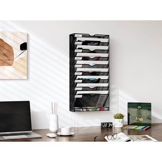 EasyPAG 10-Tier Vertical Grid Wall File Organizer, 10 Open Slots, Slanted Design for Easy Access, for Offices and Classrooms. EasyPAG 10-Tier Vertical Grid Wall File Organizer, 10 Open Slots, Slanted Design for Easy Access, for Offices and Classrooms.