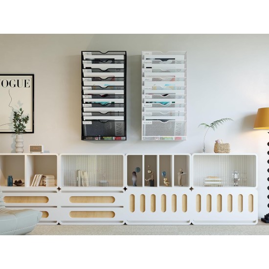 EasyPAG 10-Tier Vertical Grid Wall File Organizer, 10 Open Slots, Slanted Design for Easy Access, for Offices and Classrooms. EasyPAG 10-Tier Vertical Grid Wall File Organizer, 10 Open Slots, Slanted Design for Easy Access, for Offices and Classrooms.