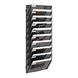 EasyPAG 10-layer wall-mounted document rack, mail organizer, metal material, 10 compartments, magazine storage rack, each layer with label board, efficient document management.