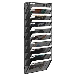 EasyPAG 10-layer wall-mounted document rack, mail organizer, metal material, 10 compartments, magazine storage rack, each layer with label board, efficient document management.