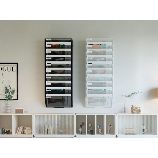 EasyPAG 10-layer wall-mounted document rack, mail organizer, metal material, 10 compartments, magazine storage rack, each layer with label board, efficient document management. EasyPAG 10-layer wall-mounted document rack, mail organizer, metal material, 10 compartments, magazine storage rack, each layer with label board, efficient document management.