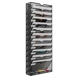 EasyPAG 13-layer vertical file organizer, durable black metal mesh, 13-layer slots, smooth surface with labels, suitable for office, home.