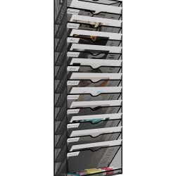 EasyPAG 13-layer vertical file organizer, durable black metal mesh, 13-layer slots, smooth surface with labels, suitable for office, home.