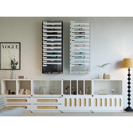 EasyPAG 13-layer vertical file organizer, durable black metal mesh, 13-layer slots, smooth surface with labels, suitable for office, home.