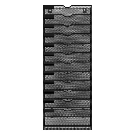 EasyPAG 13-layer vertical file organizer, durable black metal mesh, 13-layer slots, smooth surface with labels, suitable for office, home.