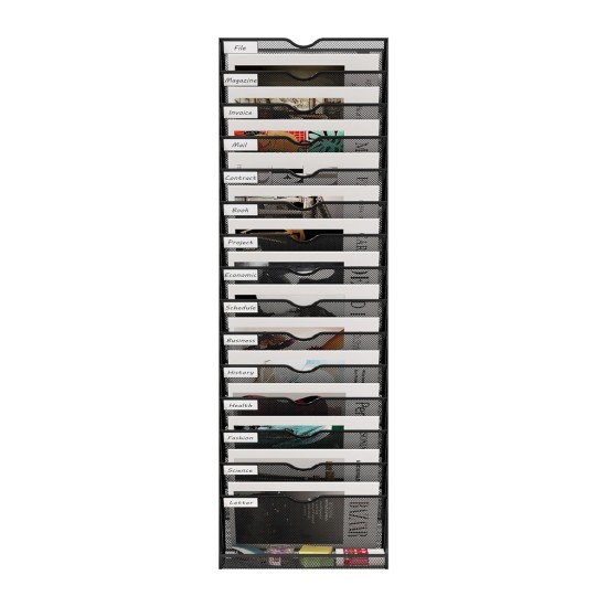 EasyPAG 16-Layer Wall Mounted File Rack Mail Organizer, Durable Black Metal Mesh, 16-Layer Slots, Smooth Surface, with Labels, for Files, Mail, Files, Office and Home, Suitable for Office and Home. EasyPAG 16-Layer Wall Mounted File Rack Mail Organizer, Durable Black Metal Mesh, 16-Layer Slots, Smooth Surface, with Labels, for Files, Mail, Files, Office and Home, Suitable for Office and Home.