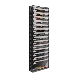 EasyPAG 16-Layer Wall Mounted File Rack Mail Organizer, Durable Black Metal Mesh, 16-Layer Slots, Smooth Surface, with Labels, for Files, Mail, Files, Office and Home, Suitable for Office and Home.