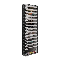 EasyPAG 16-Layer Wall Mounted File Rack Mail Organizer, Durable Black Metal Mesh, 16-Layer Slots, Smooth Surface, with Labels, for Files, Mail, Files, Office and Home, Suitable for Office and Home.