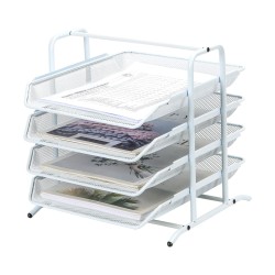 EasyPAG 4-Tier Tray Desk Organizer, Durable Metal Frame, Breathable Grid Tray, Perfect for Home Office Use.