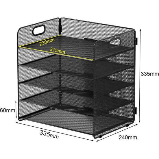 EasyPAG 5-Tier Grid File Organizer, Rectangular Design, Black Metal Mesh, Removable Shelves, Convenient Side Handles, Suitable for Office Use. EasyPAG 5-Tier Grid File Organizer, Rectangular Design, Black Metal Mesh, Removable Shelves, Convenient Side Handles, Suitable for Office Use.