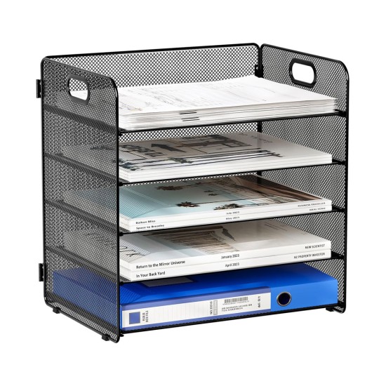 EasyPAG 5-Tier Grid File Organizer, Rectangular Design, Black Metal Mesh, Removable Shelves, Convenient Side Handles, Suitable for Office Use. EasyPAG 5-Tier Grid File Organizer, Rectangular Design, Black Metal Mesh, Removable Shelves, Convenient Side Handles, Suitable for Office Use.