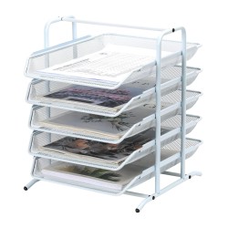 EasyPAG 5-layer tray desk organizer, file storage letter paper organizer, metal frame, breathable grid tray, suitable for home office use.