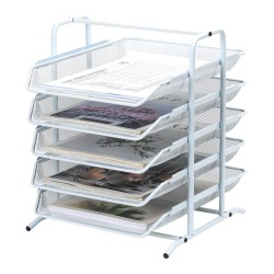 EasyPAG 5-layer tray desk organizer, file storage letter paper organizer, metal frame, breathable grid tray, suitable for home office use.