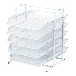 EasyPAG 5-layer tray desk organizer, file storage letter paper organizer, metal frame, breathable grid tray, suitable for home office use.