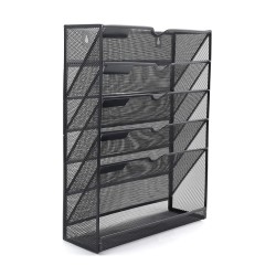EasyPAG 6-layer black grid file organizer, grid tray wall-mounted file rack mail organizer magazine storage rack upgraded version, suitable for office and home workspace.