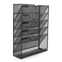 EasyPAG 6-layer black grid file organizer, grid tray wall-mounted file rack mail organizer magazine storage rack upgraded version, suitable for office and home workspace.