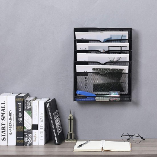 EasyPAG 6-layer black grid file organizer, grid tray wall-mounted file rack mail organizer magazine storage rack upgraded version, suitable for office and home workspace. EasyPAG 6-layer black grid file organizer, grid tray wall-mounted file rack mail organizer magazine storage rack upgraded version, suitable for office and home workspace.