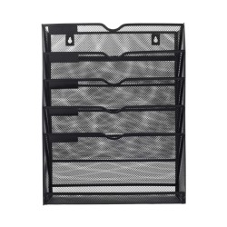 EasyPAG 6-layer black grid file organizer, grid tray wall-mounted file rack mail organizer magazine storage rack upgraded version, suitable for office and home workspace.