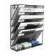 EasyPAG 6-layer wall-mounted file organizer, upgraded version. Five tilted compartments, lower tray, durable black metal mesh, modern minimalist style.