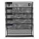 EasyPAG 6-layer wall-mounted file organizer, upgraded version. Five tilted compartments, lower tray, durable black metal mesh, modern minimalist style.
