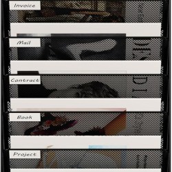 EasyPAG 8-layer wall-mounted document rack, black metal mesh, 8 compartments, magazine storage rack, efficient document management.