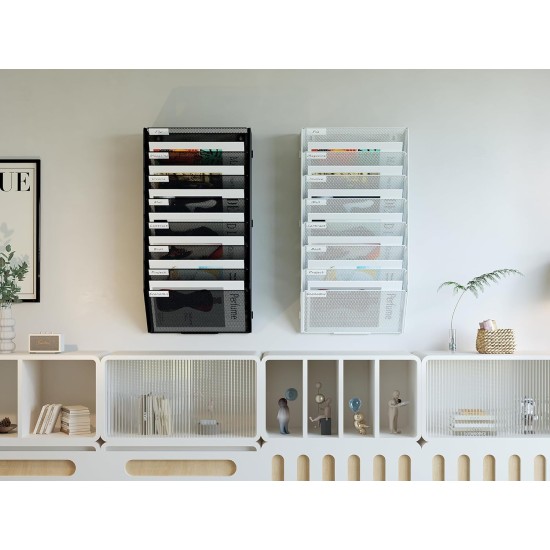 EasyPAG 8-layer wall-mounted document rack, black metal mesh, 8 compartments, magazine storage rack, efficient document management. EasyPAG 8-layer wall-mounted document rack, black metal mesh, 8 compartments, magazine storage rack, efficient document management.