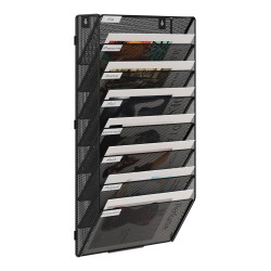 EasyPAG 8-layer wall-mounted document rack, black metal mesh, 8 compartments, magazine storage rack, efficient document management.