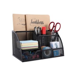 EasyPAG Black Grid Multi-function Stationery Storage Desktop Organizer Pen Holder with Drawer, Multiple Compartments, Durable Metal Construction, Suitable for Organizing Office Supplies.