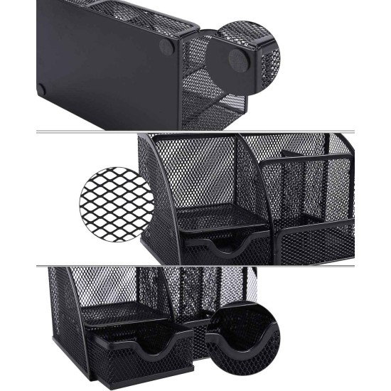 EasyPAG Black Grid Multi-function Stationery Storage Desktop Organizer Pen Holder with Drawer, Multiple Compartments, Durable Metal Construction, Suitable for Organizing Office Supplies. EasyPAG Black Grid Multi-function Stationery Storage Desktop Organizer Pen Holder with Drawer, Multiple Compartments, Durable Metal Construction, Suitable for Organizing Office Supplies.