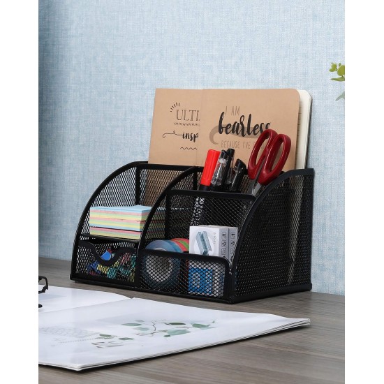 EasyPAG Black Grid Multi-function Stationery Storage Desktop Organizer Pen Holder with Drawer, Multiple Compartments, Durable Metal Construction, Suitable for Organizing Office Supplies. EasyPAG Black Grid Multi-function Stationery Storage Desktop Organizer Pen Holder with Drawer, Multiple Compartments, Durable Metal Construction, Suitable for Organizing Office Supplies.