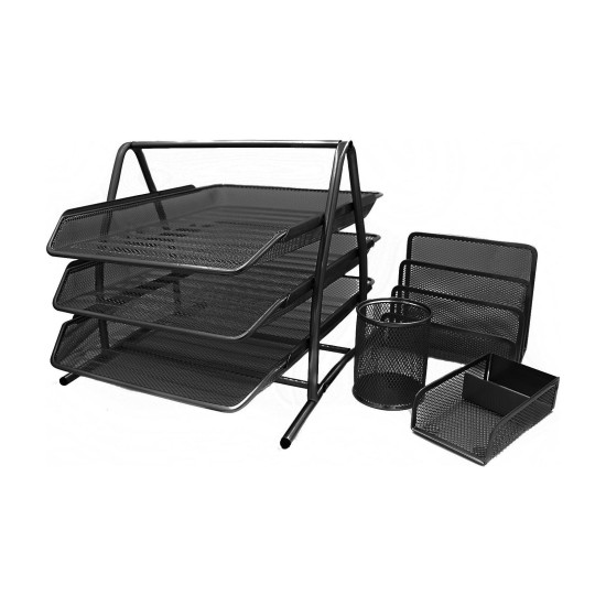 EasyPAG Office Storage 4-piece Set, Black, Durable Metal Grid Tray, File Tray, Pen Holder, Note Holder, Letter Sorter. EasyPAG Office Storage 4-piece Set, Black, Durable Metal Grid Tray, File Tray, Pen Holder, Note Holder, Letter Sorter.