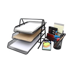 EasyPAG Office Storage 4-piece Set, Black, Durable Metal Grid Tray, File Tray, Pen Holder, Note Holder, Letter Sorter.