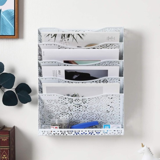 EasyPAG File Organizer, Lightweight Metal, Soft White Finish, Beautiful Laser Cut Floral Pattern, White. EasyPAG File Organizer, Lightweight Metal, Soft White Finish, Beautiful Laser Cut Floral Pattern, White.