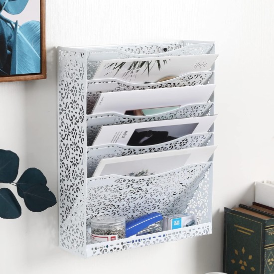 EasyPAG File Organizer, Lightweight Metal, Soft White Finish, Beautiful Laser Cut Floral Pattern, White. EasyPAG File Organizer, Lightweight Metal, Soft White Finish, Beautiful Laser Cut Floral Pattern, White.