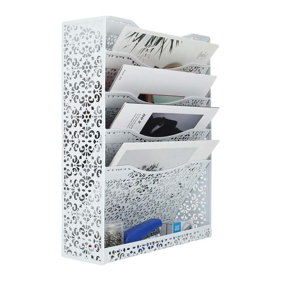 EasyPAG File Organizer, Lightweight Metal, Soft White Finish, Beautiful Laser Cut Floral Pattern, White. EasyPAG File Organizer, Lightweight Metal, Soft White Finish, Beautiful Laser Cut Floral Pattern, White.