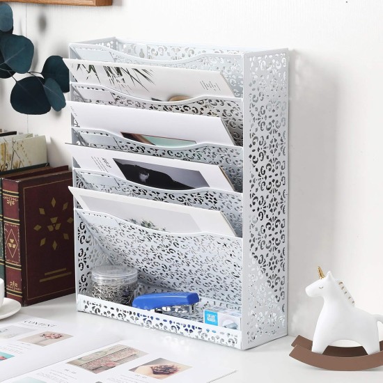 EasyPAG File Organizer, Lightweight Metal, Soft White Finish, Beautiful Laser Cut Floral Pattern, White. EasyPAG File Organizer, Lightweight Metal, Soft White Finish, Beautiful Laser Cut Floral Pattern, White.