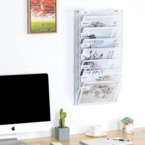 EasyPAG 8-Tier Tray Wall-Mounted File Rack, Mail Organizer, Magazine Paper Organizer, White, Wall-Mounted Grid Organizer, Multiple Compartments, Suitable for Offices, Waiting Rooms, Retail Locations. EasyPAG 8-Tier Tray Wall-Mounted File Rack, Mail Organizer, Magazine Paper Organizer, White, Wall-Mounted Grid Organizer, Multiple Compartments, Suitable for Offices, Waiting Rooms, Retail Locations.