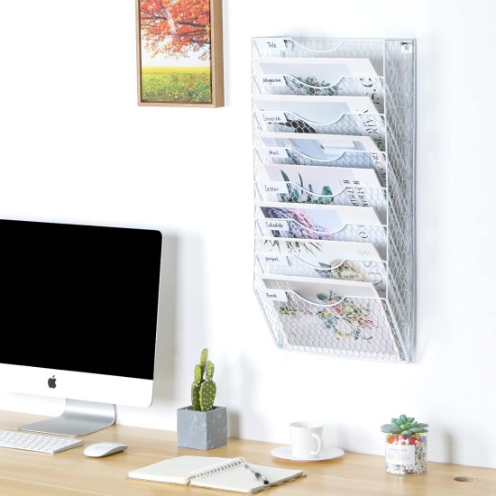 EasyPAG 8-Tier Tray Wall-Mounted File Rack, Mail Organizer, Magazine Paper Organizer, White, Wall-Mounted Grid Organizer, Multiple Compartments, Suitable for Offices, Waiting Rooms, Retail Locations. EasyPAG 8-Tier Tray Wall-Mounted File Rack, Mail Organizer, Magazine Paper Organizer, White, Wall-Mounted Grid Organizer, Multiple Compartments, Suitable for Offices, Waiting Rooms, Retail Locations.