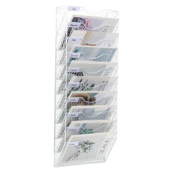EasyPAG 10-Tier Tray Wall-Mounted File Rack, Mail Organizer, Magazine Paper Organizer, White, Wall-Mounted Grid Organizer, Multiple Compartments, Suitable for Offices, Waiting Rooms, Retail Locations.