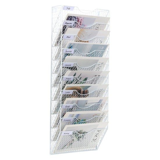 EasyPAG 10-Tier Tray Wall-Mounted File Rack, Mail Organizer, Magazine Paper Organizer, White, Wall-Mounted Grid Organizer, Multiple Compartments, Suitable for Offices, Waiting Rooms, Retail Locations. EasyPAG 10-Tier Tray Wall-Mounted File Rack, Mail Organizer, Magazine Paper Organizer, White, Wall-Mounted Grid Organizer, Multiple Compartments, Suitable for Offices, Waiting Rooms, Retail Locations.
