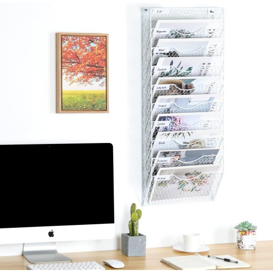 EasyPAG 10-Tier Tray Wall-Mounted File Rack, Mail Organizer, Magazine Paper Organizer, White, Wall-Mounted Grid Organizer, Multiple Compartments, Suitable for Offices, Waiting Rooms, Retail Locations. EasyPAG 10-Tier Tray Wall-Mounted File Rack, Mail Organizer, Magazine Paper Organizer, White, Wall-Mounted Grid Organizer, Multiple Compartments, Suitable for Offices, Waiting Rooms, Retail Locations.