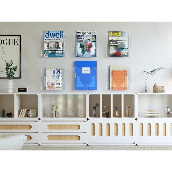 EasyPAG clear acrylic magazine rack, vertical, lightweight and sturdy, perfect for organizing magazines, brochures and notebooks. 6-pack. EasyPAG clear acrylic magazine rack, vertical, lightweight and sturdy, perfect for organizing magazines, brochures and notebooks. 6-pack.