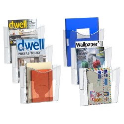 EasyPAG clear acrylic magazine rack, vertical, lightweight and sturdy, perfect for organizing magazines, brochures and notebooks. 6-pack.