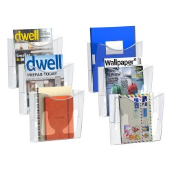 EasyPAG clear acrylic magazine rack, vertical, lightweight and sturdy, perfect for organizing magazines, brochures and notebooks. 6-pack.