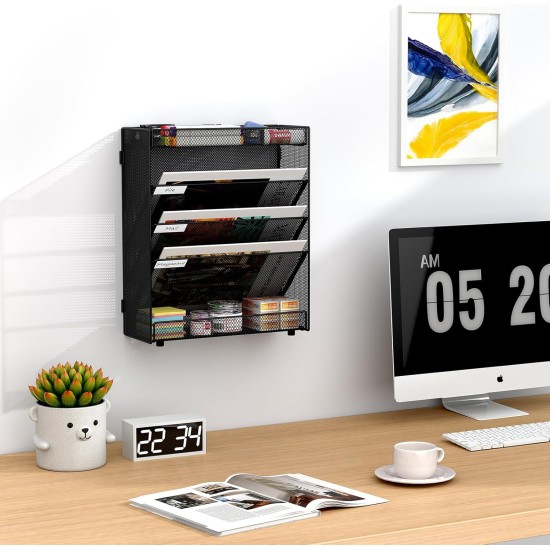 EasyPAG 5-layer assembled grid tray wall-mounted document rack and document storage box, solid black metal material, can store documents and mail, simple design. EasyPAG 5-layer assembled grid tray wall-mounted document rack and document storage box, solid black metal material, can store documents and mail, simple design.