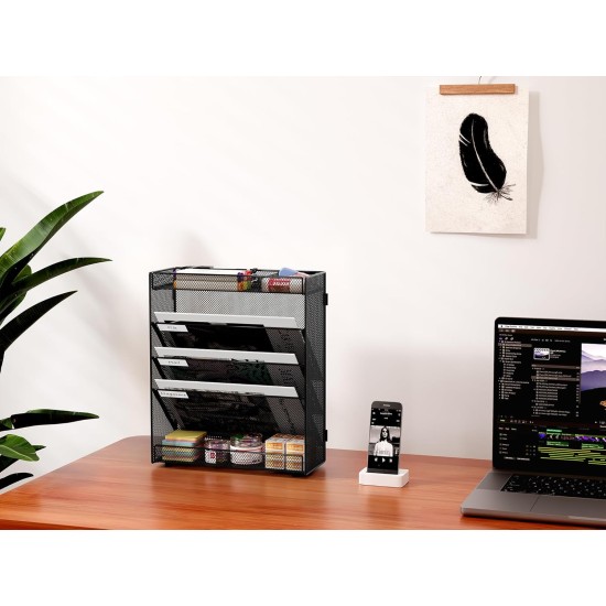 EasyPAG 5-layer assembled grid tray wall-mounted document rack and document storage box, solid black metal material, can store documents and mail, simple design. EasyPAG 5-layer assembled grid tray wall-mounted document rack and document storage box, solid black metal material, can store documents and mail, simple design.