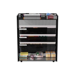 EasyPAG 5-layer assembled grid tray wall-mounted document rack and document storage box, solid black metal material, can store documents and mail, simple design.