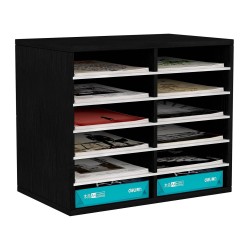 EasyPAG 6-Tier 12-Grid File Organizer in Matte Black Finish for Offices, Schools, and Creative Studios.