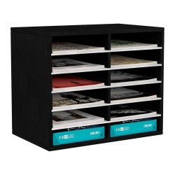EasyPAG 6-Tier 12-Grid File Organizer in Matte Black Finish for Offices, Schools, and Creative Studios.